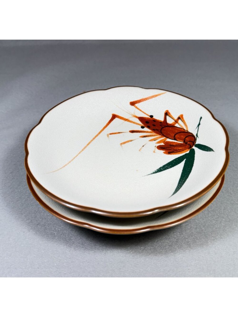 Vintage Lobster Crawfish Small Plates Set of 2 Scalloped Hand Painted Seafood - Picture 11 of 12